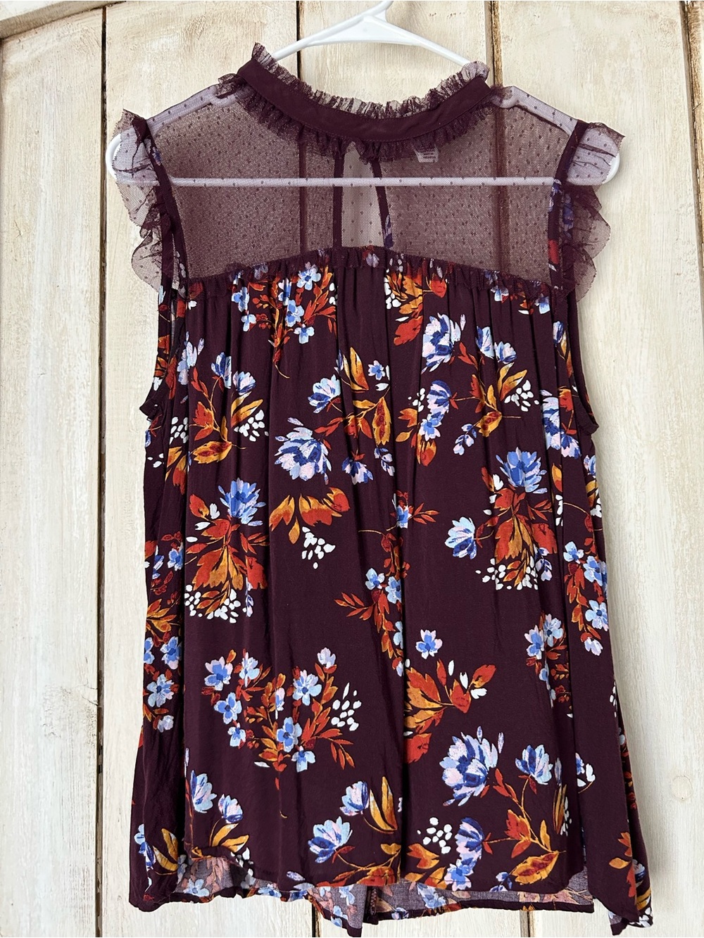 Arizona Jean Company Floral Sleeveless Top in Burgundy with Blue & Rust Floral